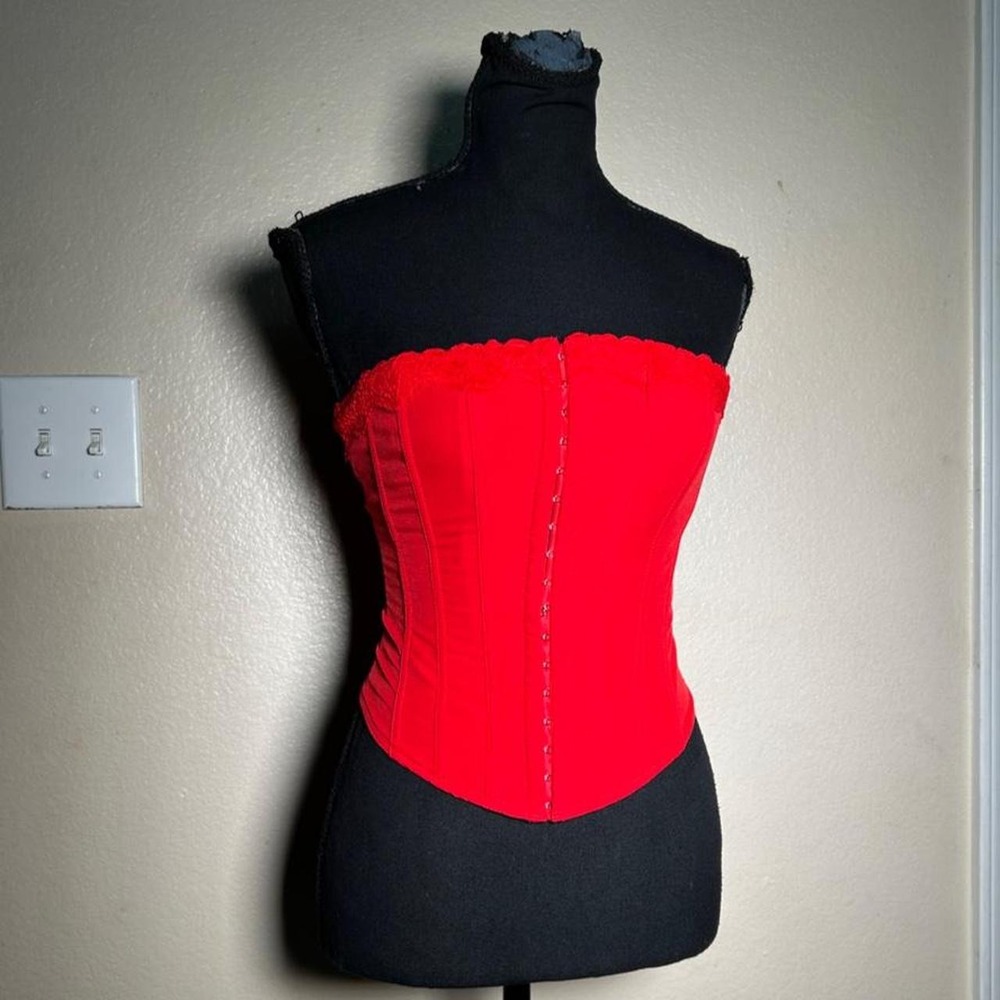 Fashion Nova Red Strapless Lace-Up Corset Top Bustier Y2K Small AA58384